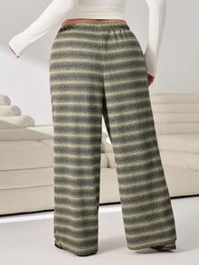 Solflare Plus Size Women's Drawstring Waist Striped Wide Leg Loose Long Pants Fall - Multicolor - View 11
