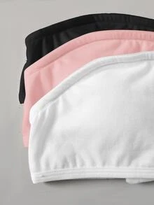 SHEIN Tween Girl Simple Comfortable Kids Padded Soft Skin-Friendly Bandeau Bra 3pcs Set White All Season - Multicolor - View 4