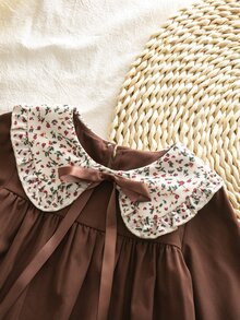 Emery Rose Kids Emery Rose Kids 女童小女孩花卉印花領褶皺休閒日常洋裝，可愛圖案長袖寬鬆秋季花卉洋裝，返校穿搭 - 彩色 - 查看 7