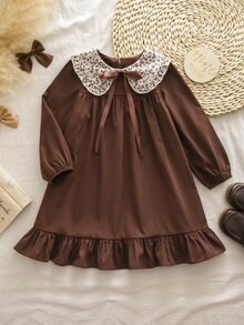 Emery Rose Kids Emery Rose Kids 女童小女孩花卉印花領褶皺休閒日常洋裝，可愛圖案長袖寬鬆秋季花卉洋裝，返校穿搭 - 彩色 - 查看 5