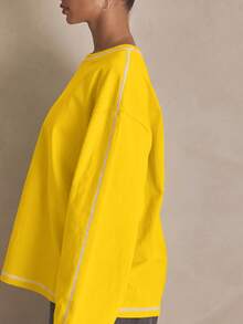 MUSERA Washed Oversized Long Sleeve Top Summer, Sporty, Casual, Day, Streetstyle, Streetwear Spring - Yellow - View 5