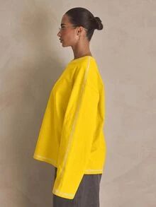 MUSERA Washed Oversized Long Sleeve Top Summer, Sporty, Casual, Day, Streetstyle, Streetwear Spring - Yellow - View 2