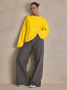 MUSERA Washed Oversized Long Sleeve Top Summer, Sporty, Casual, Day, Streetstyle, Streetwear Spring - Yellow - View 4