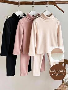 SHEIN 2件裝女嬰純色高領保暖內裡上衣 - 彩色 - 查看 5