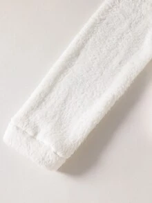 SHEIN 1件女童冬季白色刷毛外套，秋季服飾，韓系簡約連帽拉鍊設計，加厚長袖短版寬鬆版型 - 白色 - 查看 7