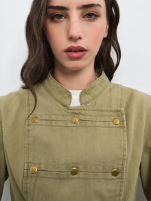 Nöista Military Green Jacket With Double Breasted Buttons. Fall Winter, Casual, Commuting, Going Out. - Green - View 4