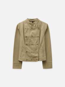 Nöista Military Green Jacket With Double Breasted Buttons. Fall Winter, Casual, Commuting, Going Out. - Green - View 7