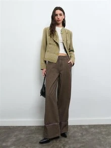 Nöista Military Green Jacket With Double Breasted Buttons. Fall Winter, Casual, Commuting, Going Out. - Green - View 6