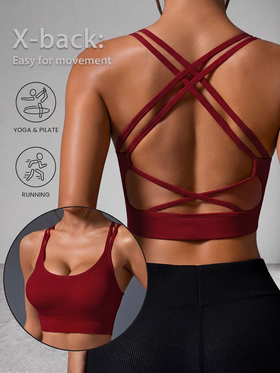 Slayform Slayform Seamless Crossover Strap Sports Camisole For Women For Chinese New Year Gym Pilates Workout Burgundy Summer Modest Athleisure - Burgundy - View 1