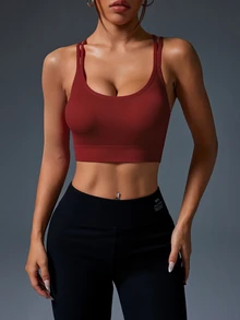 Slayform Slayform Seamless Crossover Strap Sports Camisole For Women For Chinese New Year Gym Pilates Workout Burgundy Summer Modest Athleisure - Burgundy - View 2