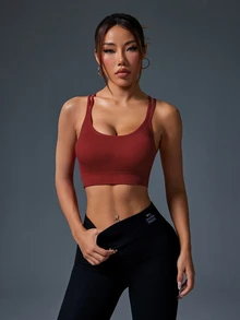 Slayform Slayform Seamless Crossover Strap Sports Camisole For Women For Chinese New Year Gym Pilates Workout Burgundy Summer Modest Athleisure - Burgundy - View 5