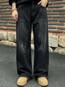 DAZY Men's Simple Solid Black Jeans, Casual Everyday Wear For Autumn, Grunge - Black - View 1