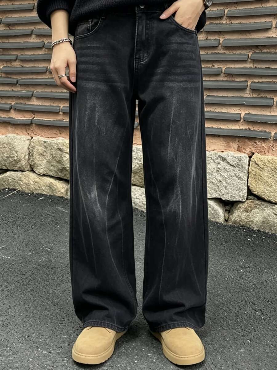 DAZY Men's Simple Solid Black Jeans, Casual Everyday Wear For Autumn, Grunge - Black - View 1