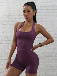 Slayform Slayform Women's High Waist Yoga Outfit - Bold Plum - View 8