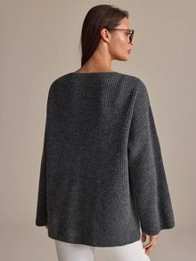 Trelyra Women Cardigan Chinese Button Front Long Sleeve Brunch City Break Everyday Office Gray Autumn Casual Minimalist - Dark Grey - View 3