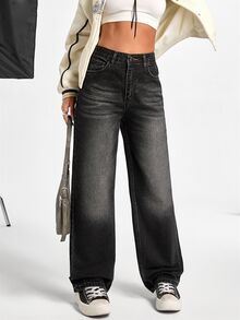Trelyra WOMEN CLASSIC HIGH WAIST STRAIGHT BLACK DENIM JEAN - Black - View 5