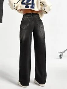 Trelyra WOMEN CLASSIC HIGH WAIST STRAIGHT BLACK DENIM JEAN - Black - View 2