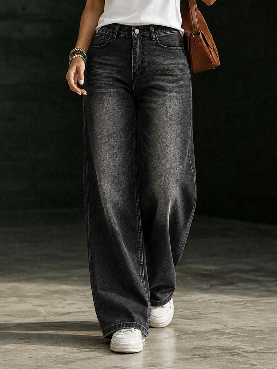 Trelyra WOMEN CLASSIC HIGH WAIST STRAIGHT BLACK DENIM JEAN - Black - View 1