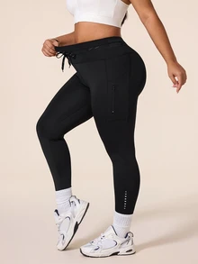 Slayform Women's Plus Size Pocket Fitted Sports Leggings - Black - View 6