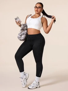 Slayform Women's Plus Size Pocket Fitted Sports Leggings - Black - View 7