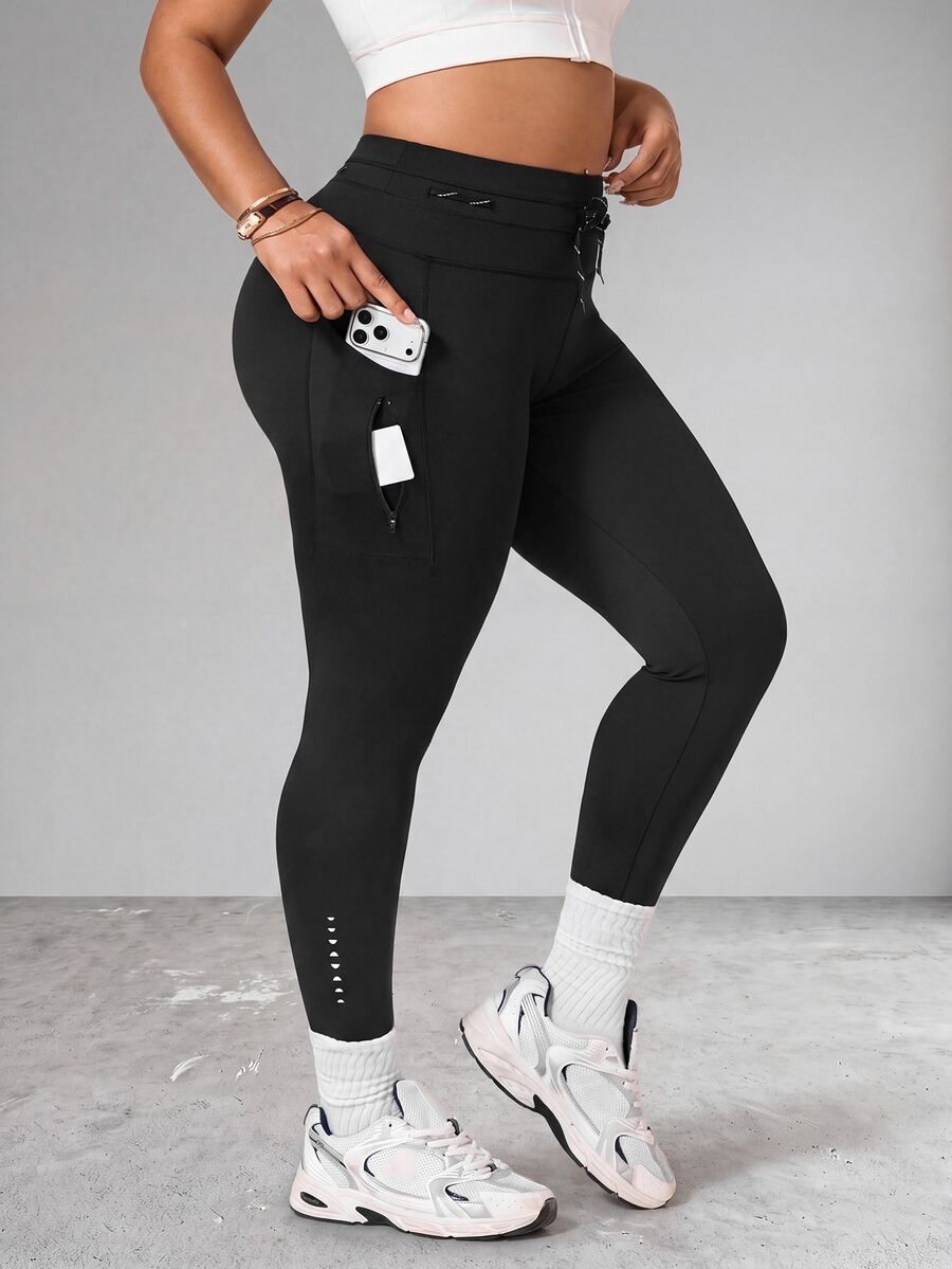Slayform Women's Plus Size Pocket Fitted Sports Leggings - Black - View 1