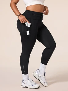 Slayform Women's Plus Size Pocket Fitted Sports Leggings - Black - View 3
