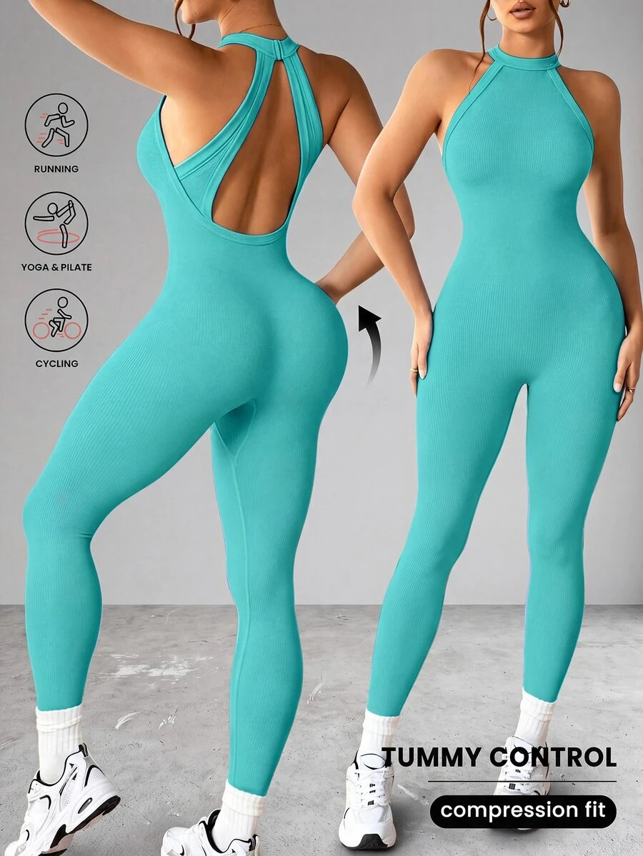 Slayform Women Sports Jumpsuits - Mint Green - View 1