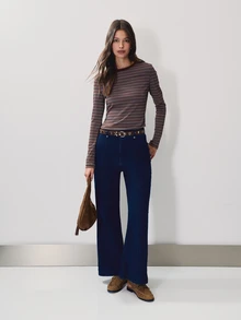 Nöista Womenswear Long Sleeve Top For Back To School, Stripped Fabric With Contrast Neck Fitted Fitting, Perfect For Fall Winter Season  - Brown - View 5