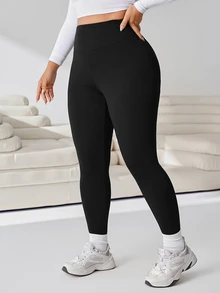 Solflare Plus Size Women's Solid Color High Waist Casual Versatile Leggings - Black - View 8