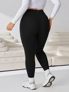 Solflare Plus Size Women's Solid Color High Waist Casual Versatile Leggings - Black - View 4