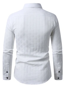 Manfinity Mode Men's Formal Casual Streetwear Versatile Commute Striped  Patchwork Long Sleeve Shirt - White - View 2