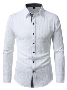 Manfinity Mode Men's Formal Casual Streetwear Versatile Commute Striped  Patchwork Long Sleeve Shirt - White - View 3