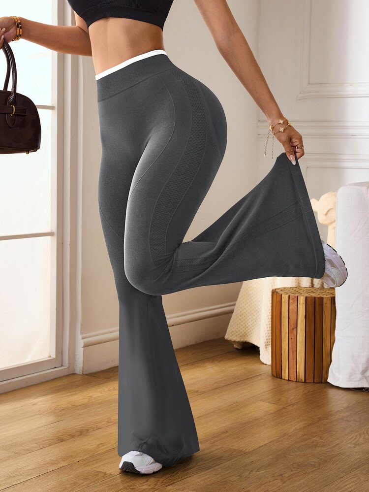 Slayform Slayform Women's Contrast Color Ruched Flare Sports Leggings - Dark Grey - View 8
