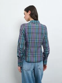 Nöista Plaid Shirt Chinese Knot Buttons.Slim Fit, Practical And High-Quality Item Suitable Fall Winter,Elegant, Casual Cute, - Green - View 5