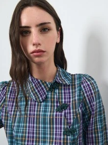 Nöista Plaid Shirt Chinese Knot Buttons.Slim Fit, Practical And High-Quality Item Suitable Fall Winter,Elegant, Casual Cute, - Green - View 6