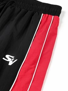 Manfinity Denimwave Men's Letter Print Drawstring Waist Loose Casual Sports Long Pants - Black - View 7