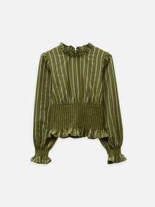 Nöista 2 Pieces Outfit For The Fall Winter Season, In Atumn Colors, Smocked Shirt On The Waist And Straight Skirt, Perfect Look For Back To School. - Green - View 9