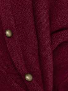 Nöista Burgundy Off-Shoulder Knit Sweater With Fitted Ribbed Waist And Button-Detailed Sleeves. Fall, Winter, Autumn, College, Warm, Day To Night, Halloween. - Burgundy - View 10