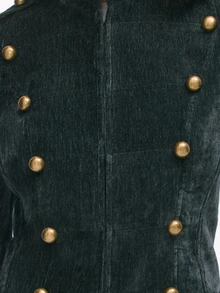 Nöista 深綠色天鵝絨軍裝夾克，立領設計，適合辦公穿著，優雅風格，秋冬款 - 墨綠色 - 查看 11