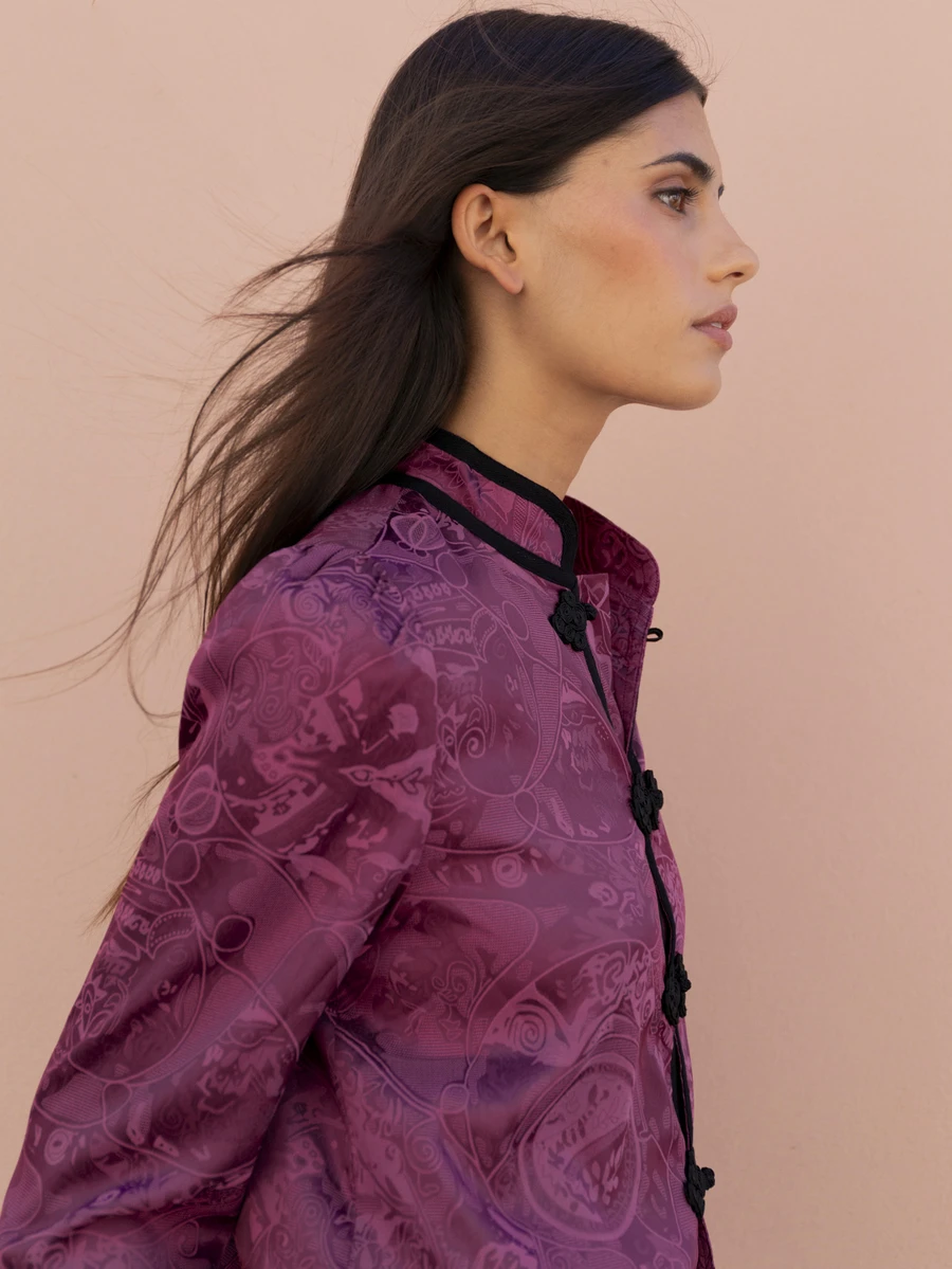 Nöista Chinese-Style Rose-Purple Patterned Coat, Perfect Commuting.Mature Elegant, Short Length, Practical For Everyday Wear.Casual,Suitable Fall/Winter.. - Purple - View 1