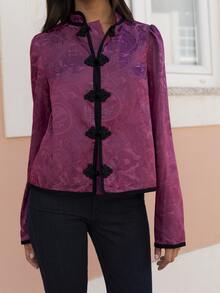 Nöista Chinese-Style Rose-Purple Patterned Coat, Perfect Commuting.Mature Elegant, Short Length, Practical For Everyday Wear.Casual,Suitable Fall/Winter.. - Purple - View 3