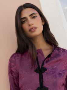 Nöista Chinese-Style Rose-Purple Patterned Coat, Perfect Commuting.Mature Elegant, Short Length, Practical For Everyday Wear.Casual,Suitable Fall/Winter.. - Purple - View 6