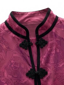 Nöista Chinese-Style Rose-Purple Patterned Coat, Perfect Commuting.Mature Elegant, Short Length, Practical For Everyday Wear.Casual,Suitable Fall/Winter.. - Purple - View 9