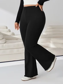 Solflare Plus Size Women's Solid Color Elastic Waist Casual Flare Pants - Black - View 9