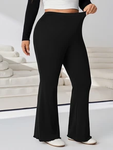 Solflare Plus Size Women's Solid Color Elastic Waist Casual Flare Pants - Black - View 6