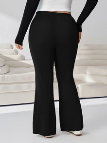 Solflare Plus Size Women's Solid Color Elastic Waist Casual Flare Pants - Black - View 3
