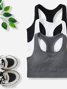 SHEIN Cheerettes 3pcs Women's Sports Bra With Crisscross Back Design Push Up Sportswear Gym Fitness Workout Activewear For Autumn - Multicolor - View 6