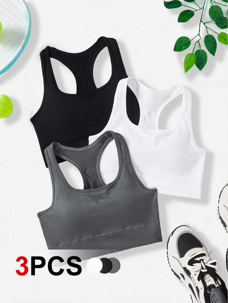 SHEIN Cheerettes 3pcs Women's Sports Bra With Crisscross Back Design Push Up Sportswear Gym Fitness Workout Activewear For Autumn - Multicolor - View 2
