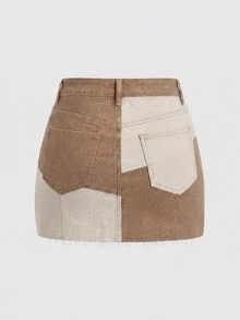 Sweetra Plus Size Women's Colorblock Pocket Casual Denim Mini Skirt - Multicolor - View 2