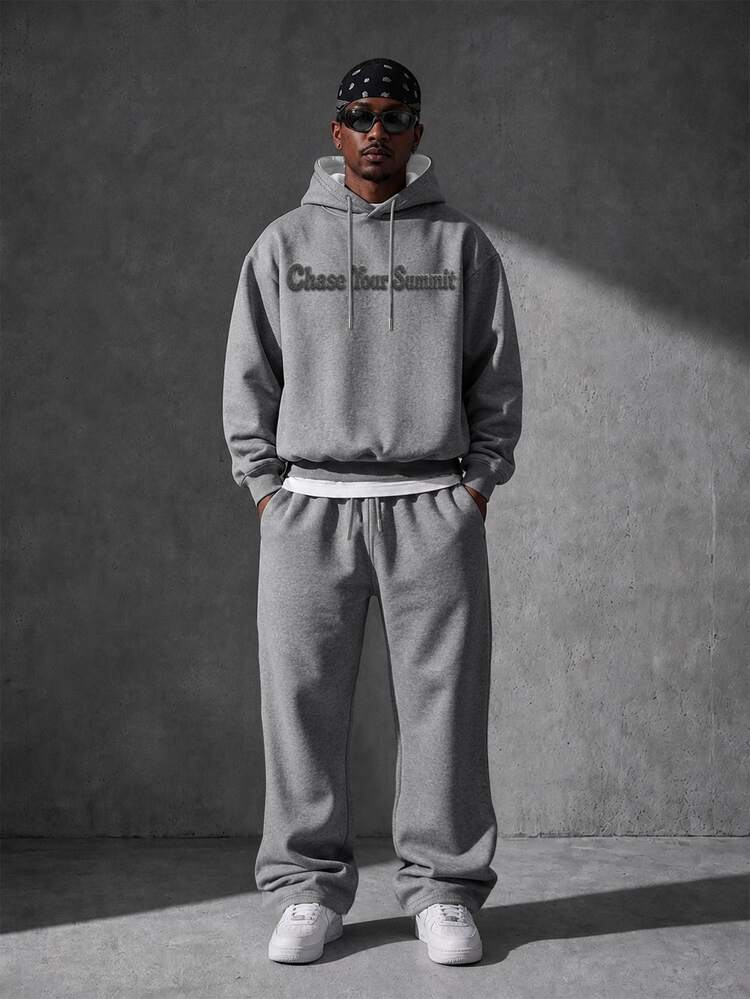 Manfinity EMRG Men's Slogan Embroidered Hoodie & Sweatpants Set - Grey - View 2